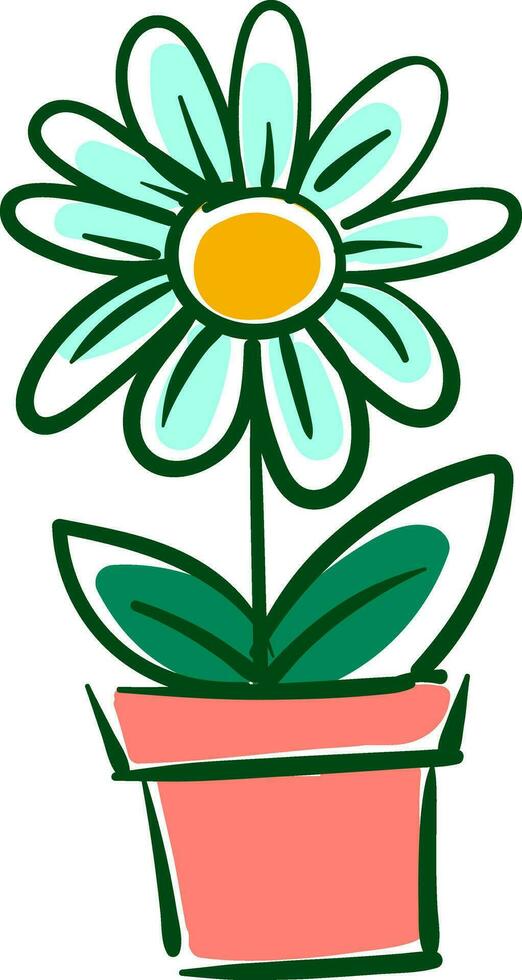 vektor illustration på vit bakgrund av en daisy blomma i en blomkruka