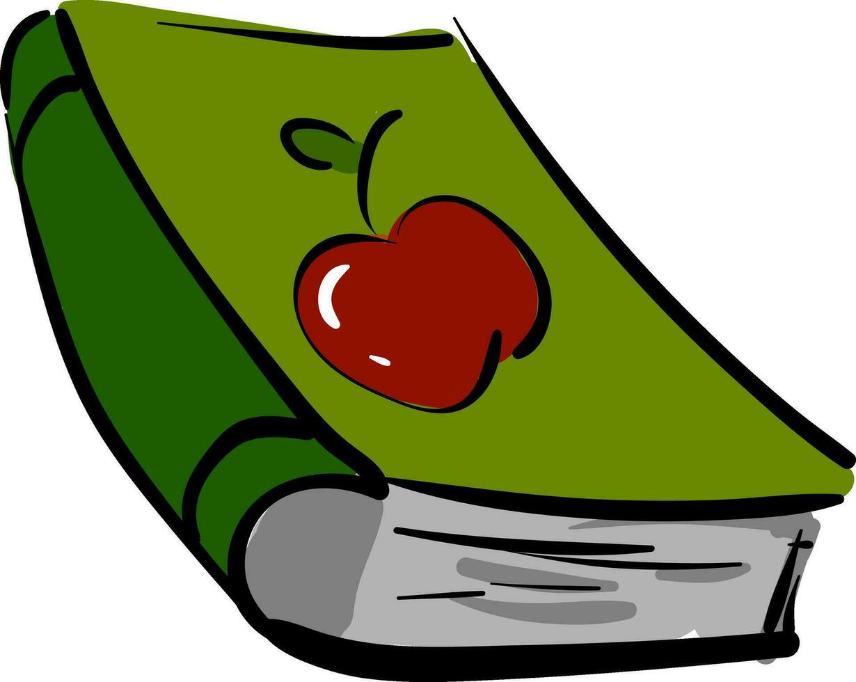 grön bok med en röd äpple på vektor illustration på vit bakgrund