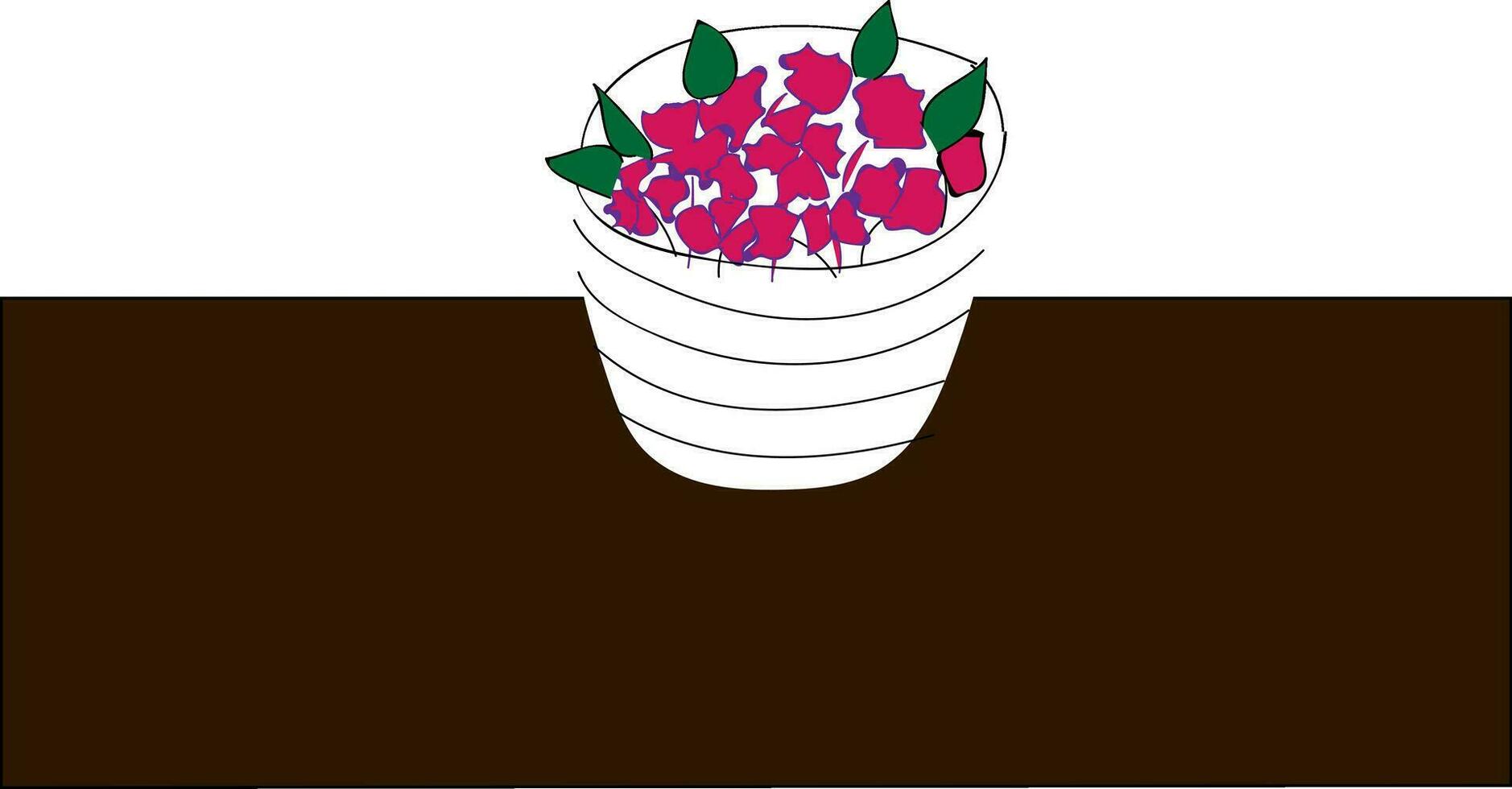 einfach Bild von ein Blume Topf mit Rosa Blumen auf ein braun Tabelle Vektor Illustration auf Weiß Hintergrund