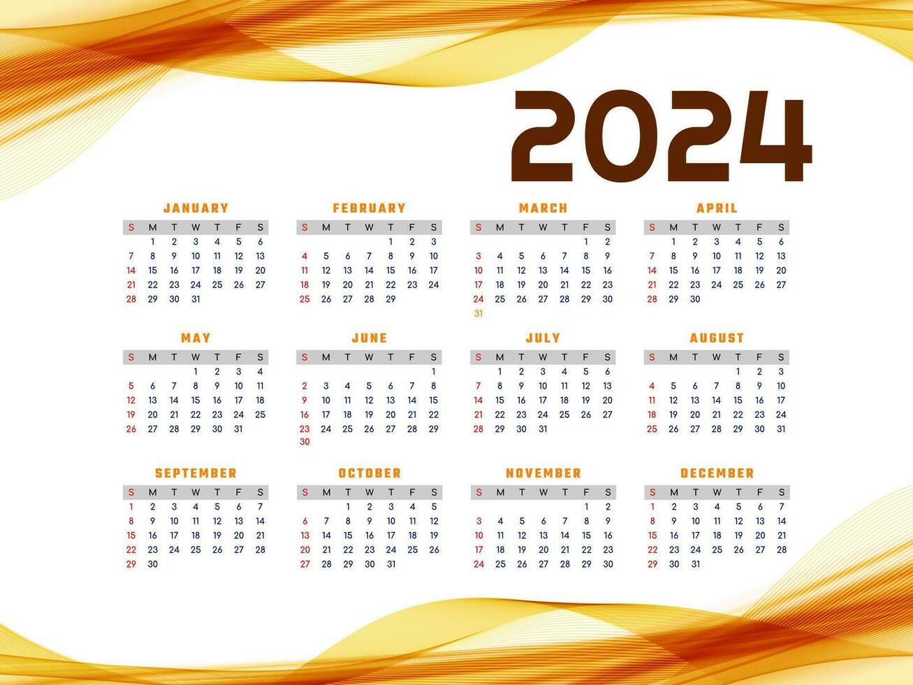 schön 2024 Neu Jahr Kalender dekorativ Design vektor