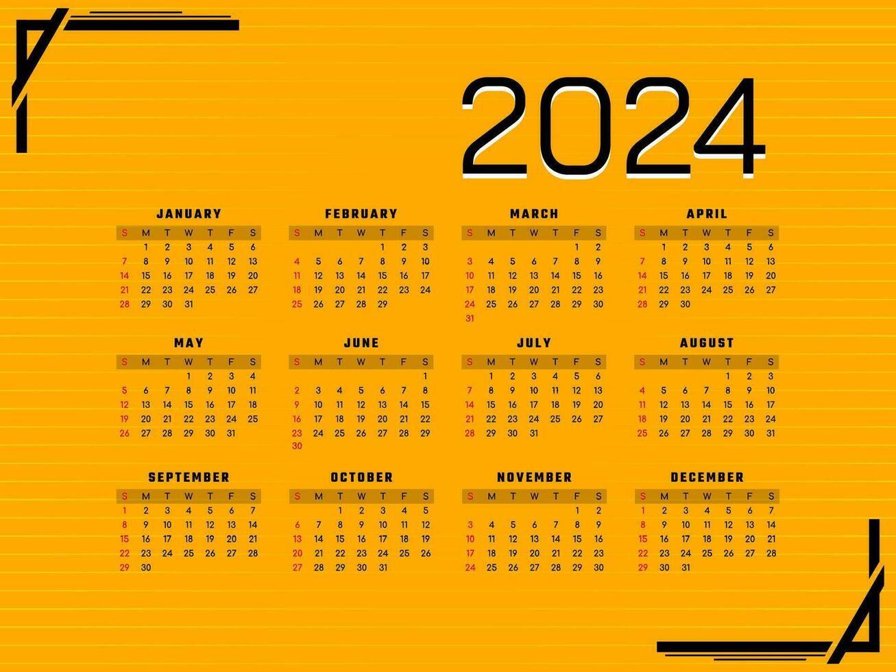 modern 2024 Neu Jahr Kalender Design vektor