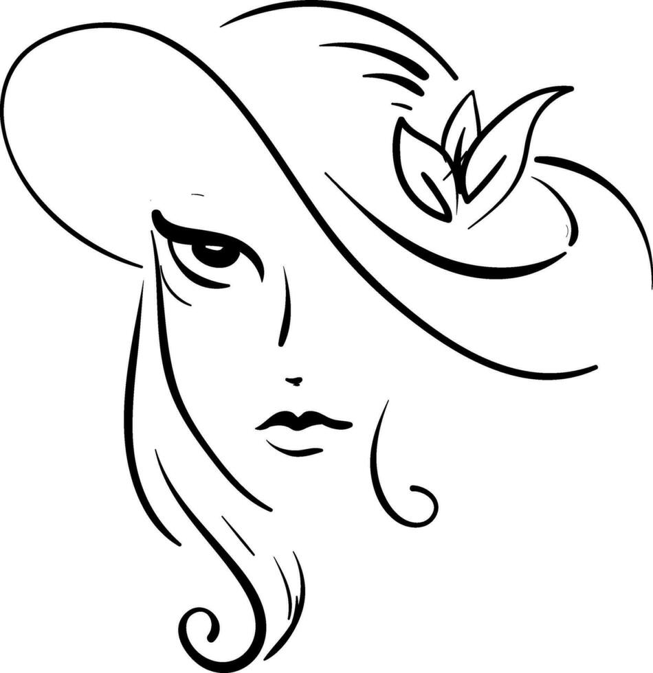 Kunstwerk von ein ziemlich Dame tragen ein entworfen Deckel auf ihr lange Haar Vektor oder Farbe Illustration
