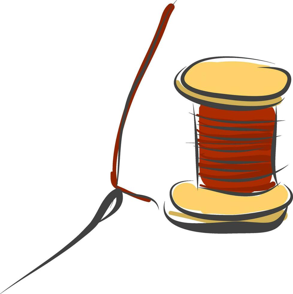 ein hölzern Spule von stark Faden mit ein Nadel zum Nähen Kleider Vektor oder Farbe Illustration