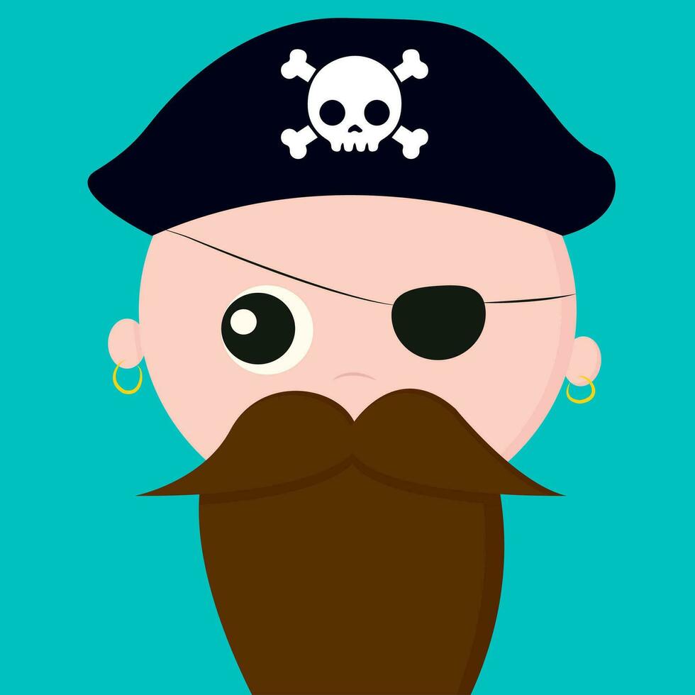 söt ansikte av en pirat med örhängen över blå bakgrund vektor eller Färg illustration