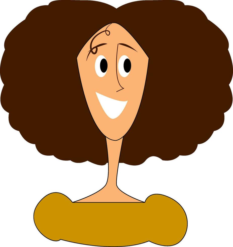ein Mädchen mit braun buschig Haar sieht aus süß Vektor oder Farbe Illustration