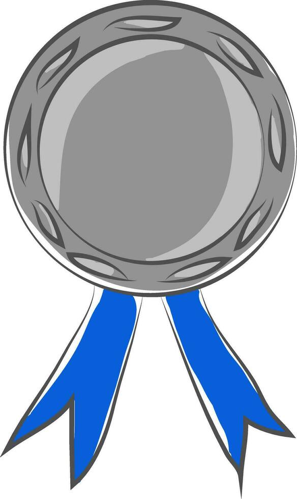 ein Silber Karikatur Medaille mit zwei Blau Bänder Vektor oder Farbe Illustration