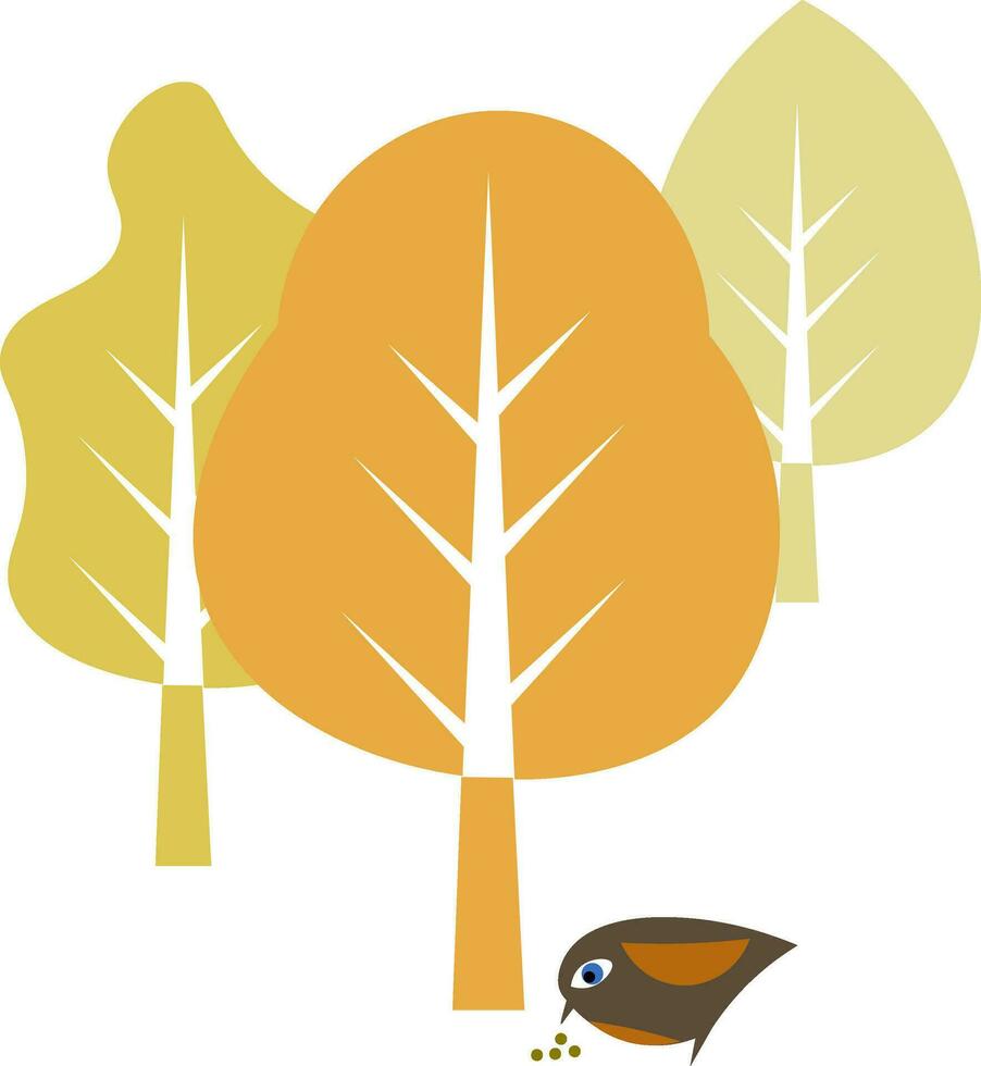 Natur mit Vogel und Blatt Element Hand gezeichnet Design, Illustration, Vektor auf Weiß Hintergrund.