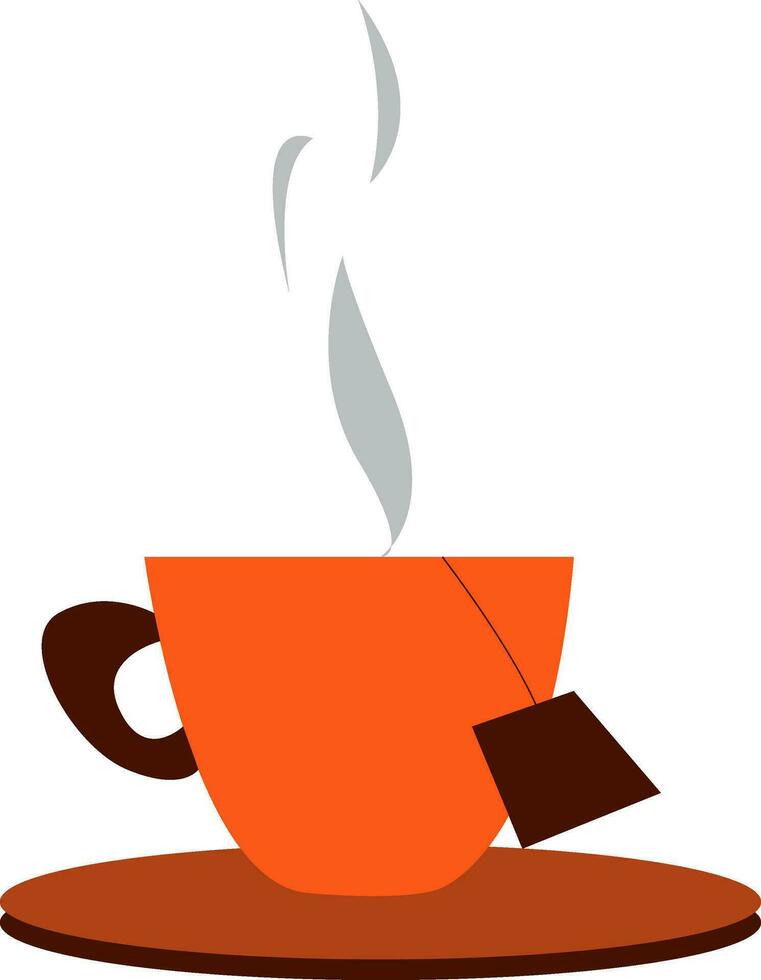ein Teetasse und Untertasse mit heiß Tee und ein tauchen Tee Tasche Vektor Farbe Zeichnung oder Illustration