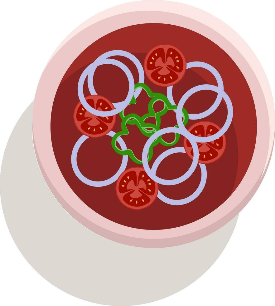 ein Schüssel von warm gesund Tomate Suppe mit Gemüse Belag Vektor Farbe Zeichnung oder Illustration