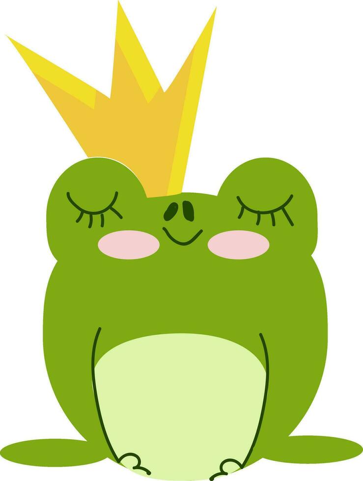 en grön kung groda bär en gyllene krona på huvud är dag drömma vektor Färg teckning eller illustration