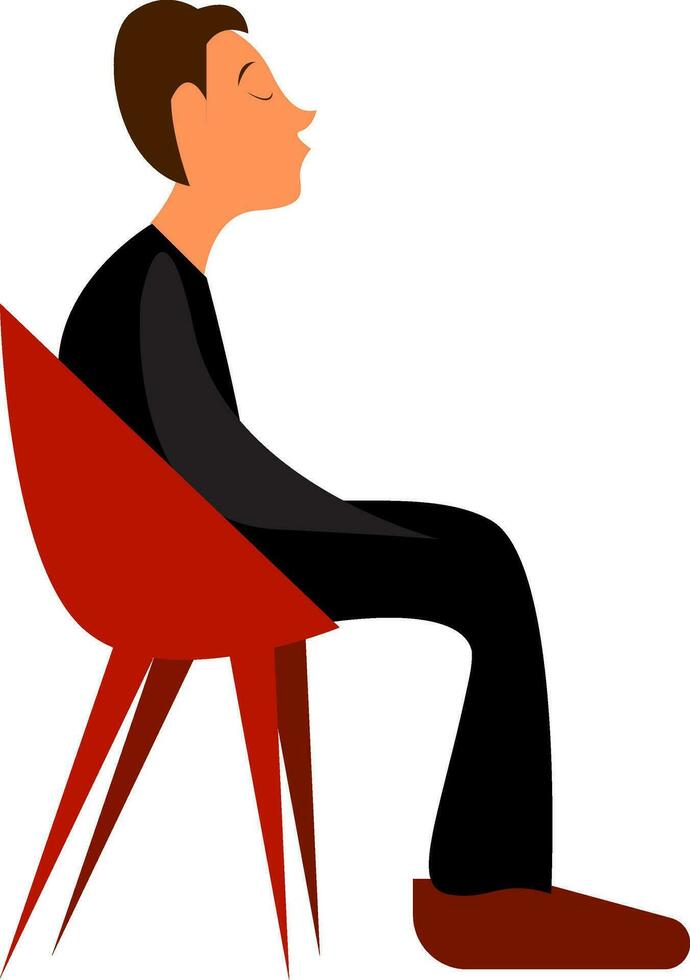 en ung pojke väntar för någon medan Sammanträde på en röd vardagsrum stol vektor Färg teckning eller illustration