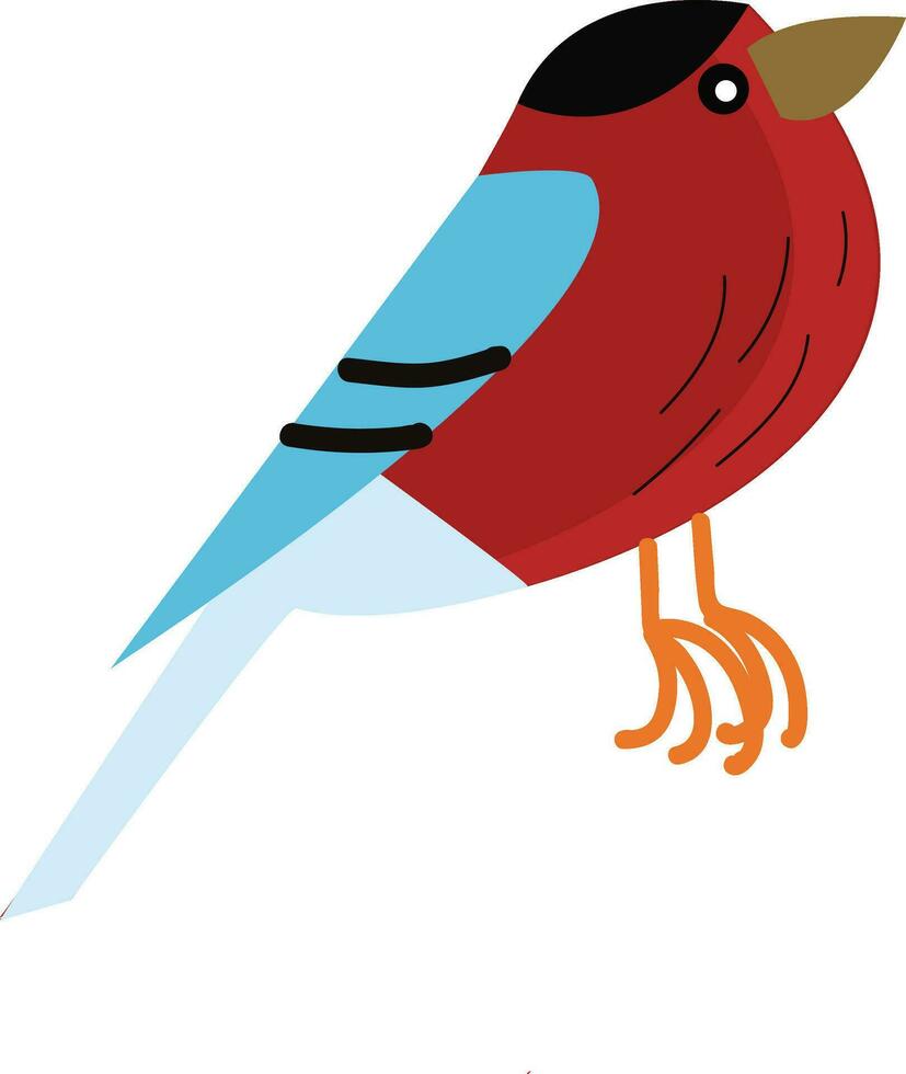 en söt små färgrik fågel i röd blå och svart Färg vektor Färg teckning eller illustration
