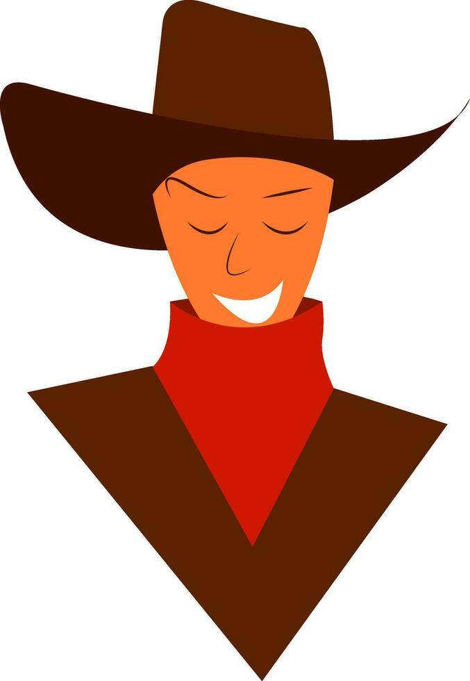 ein glücklich Cowboy gekleidet im traditionell Hut und rot Halstuch Vektor Farbe Zeichnung oder Illustration