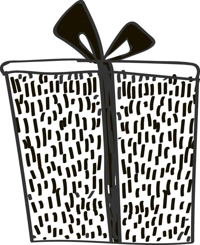 schwarz und Weiß Gemälde von ein Geschenk Box eingewickelt mit dekorativ Papier gebunden mit ein Band und gekrönt mit dekorativ Bogen funktioniert insbesondere Gut zum Geschenke Vektor Farbe Zeichnung oder Illustration