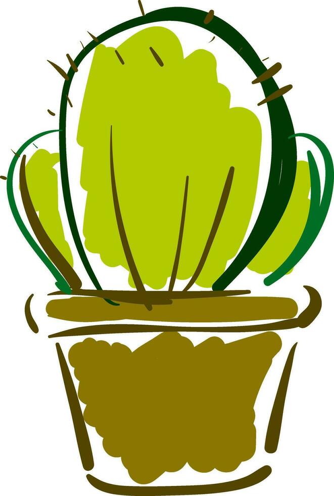 målning av en taggig kaktus växt i en blomma pott vektor Färg teckning eller illustration