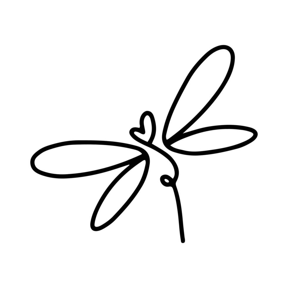 trollslända linje konst klotter illustration, enkel och minimalistisk insekt trollslända logotyp design. översikt trollslända logotyp vektor