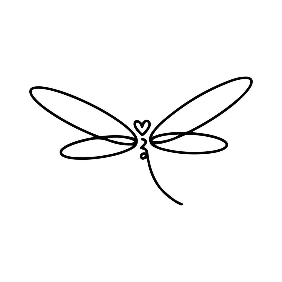 trollslända linje konst klotter illustration, enkel och minimalistisk insekt trollslända logotyp design. översikt trollslända logotyp vektor
