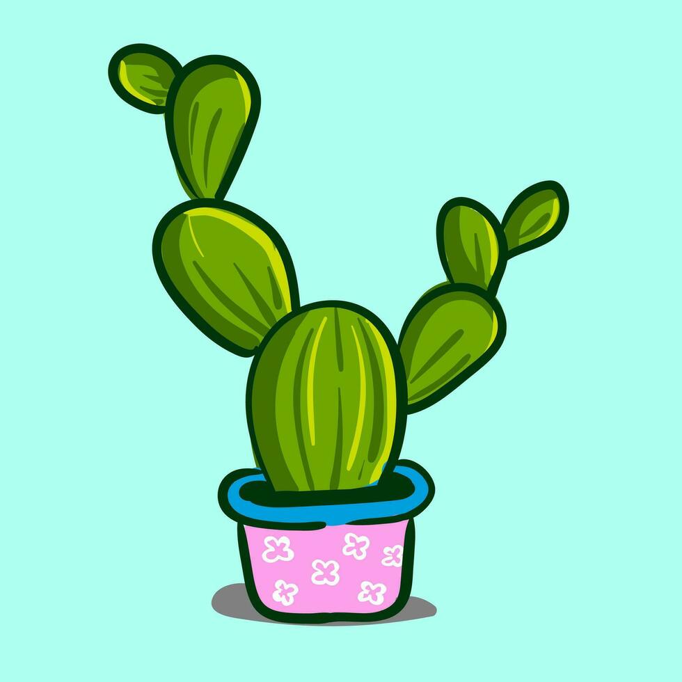 stachelig Kaktus gepflanzt im ein schön Rosa Blume Topf Vektor Farbe Zeichnung oder Illustration