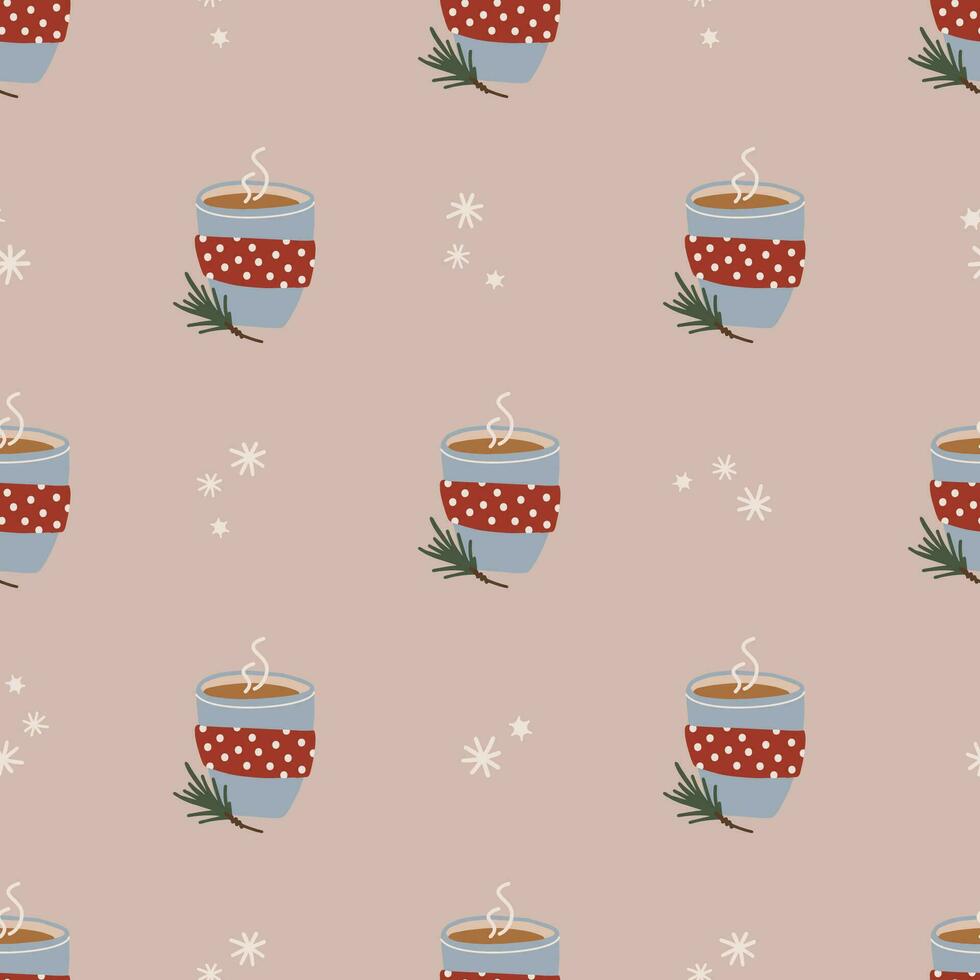 enkel sömlös mönster med varm choklad kopp. jul och ny år begrepp. hand dragen retro årgång vektor textur för tapet, grafik, omslag, textil-