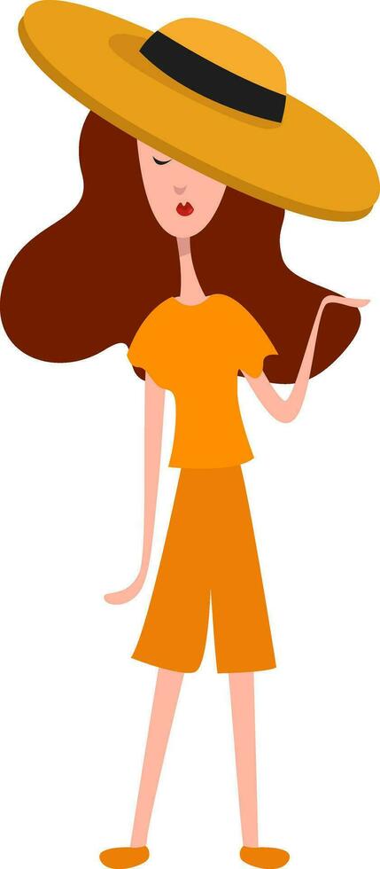Frau im Orange Outfit, Illustration, Vektor auf Weiß Hintergrund