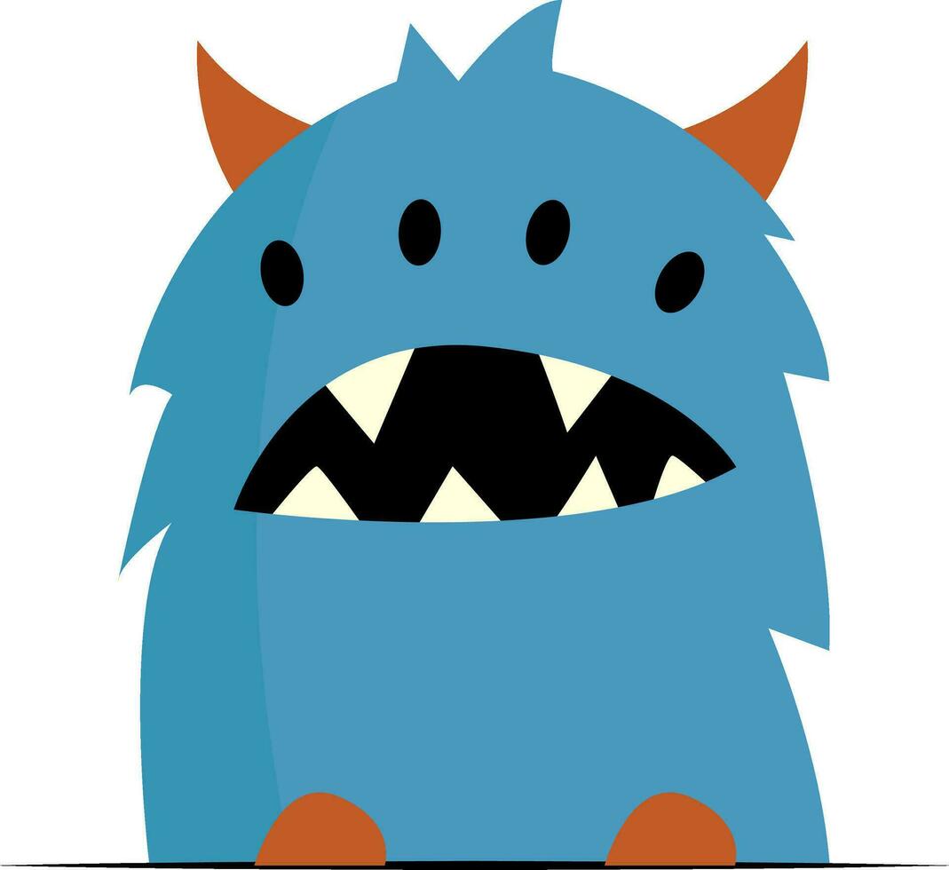 en blå monster med skarp tänder vektor eller Färg illustration
