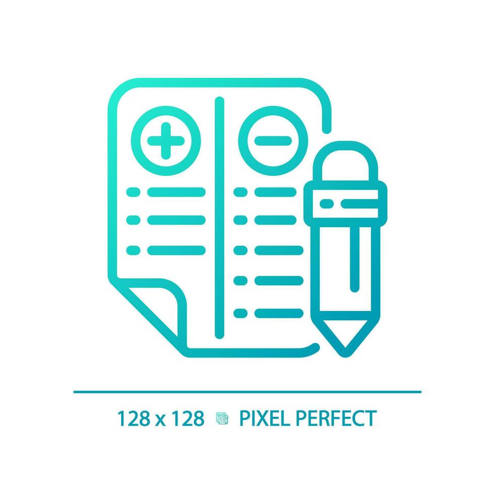 2d pixel perfekt blå lutning positiv och negativ poäng ikon, isolerat vektor, tunn linje illustration representerar jämförelser. vektor