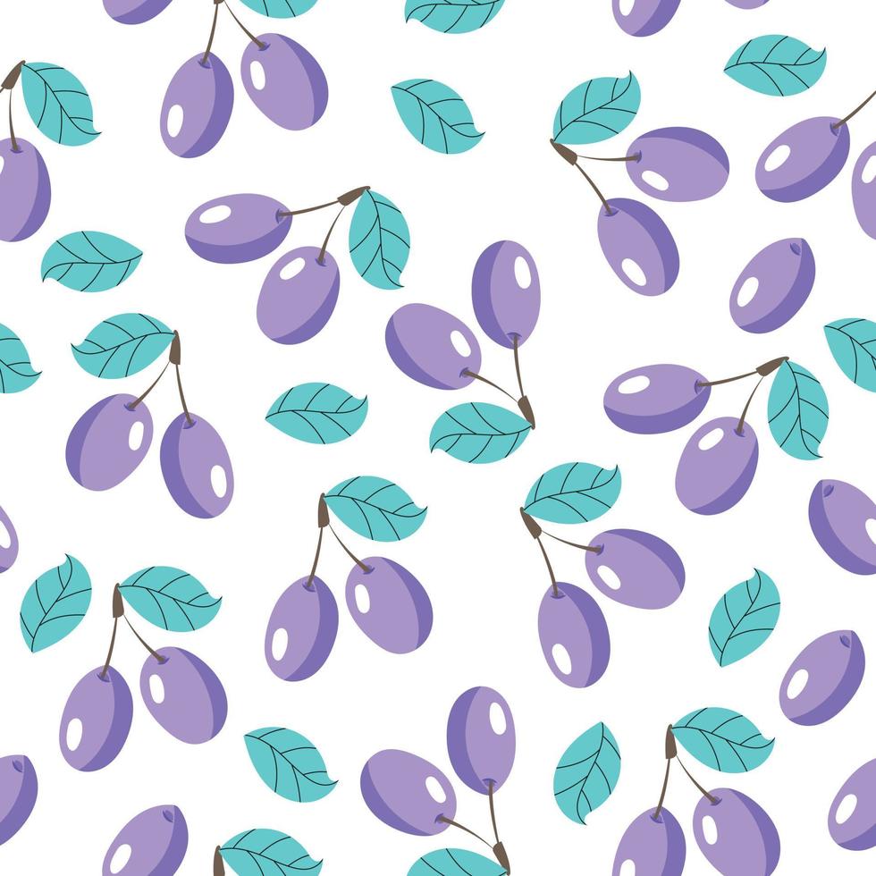 Vektor nahtlose Muster mit Pflaumen. Fruchtmuster für Stoff, Kleidung, Verpackungspapier. Sommerpflaumen