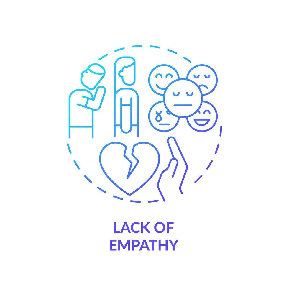 2d tunn linje lutning ikon brist av empati begrepp, isolerat vektor, blå illustration representerar medberoende relation. vektor