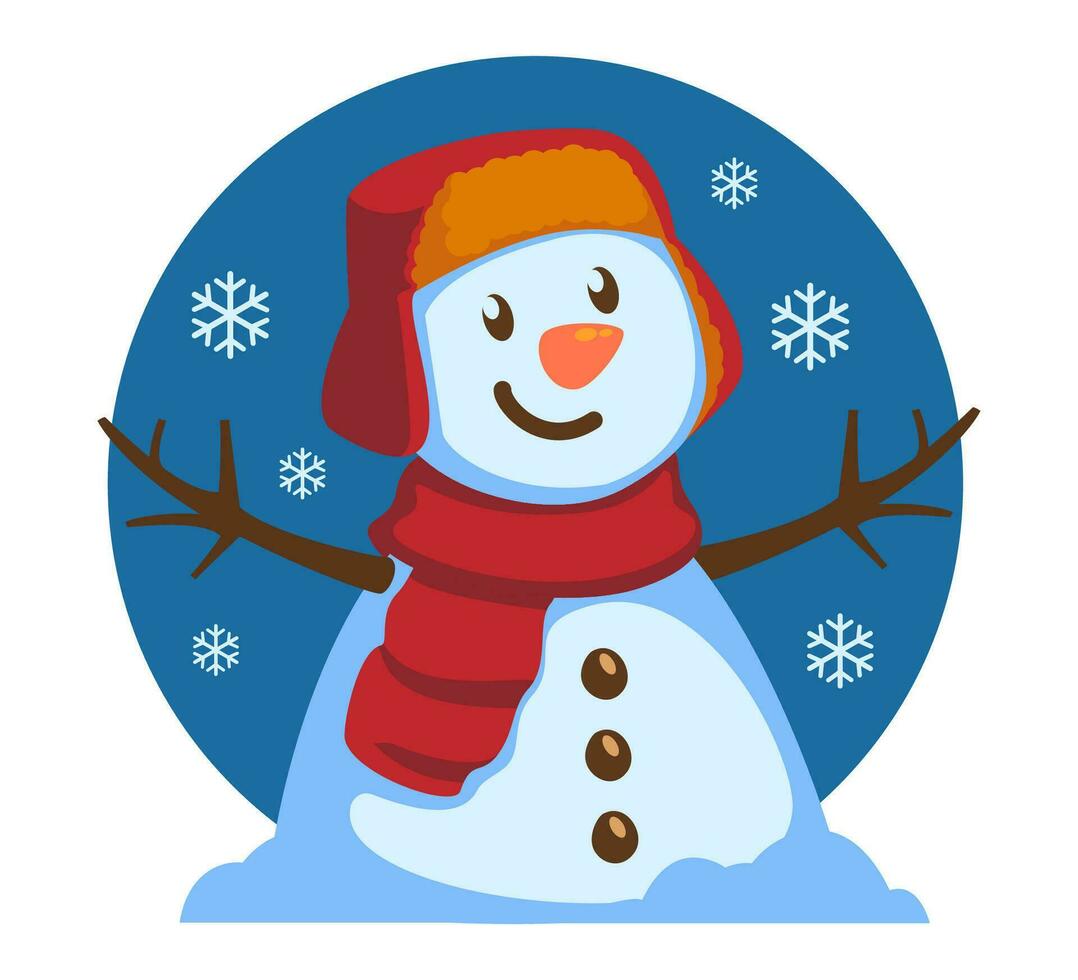 snögubbe bär en vinter- hatt och scarf vektor