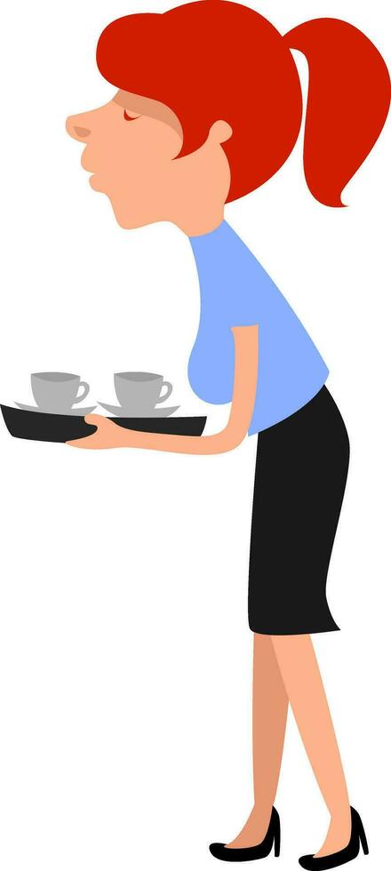 Mädchen mit Morgen Kaffee, Illustration, Vektor auf Weiß Hintergrund