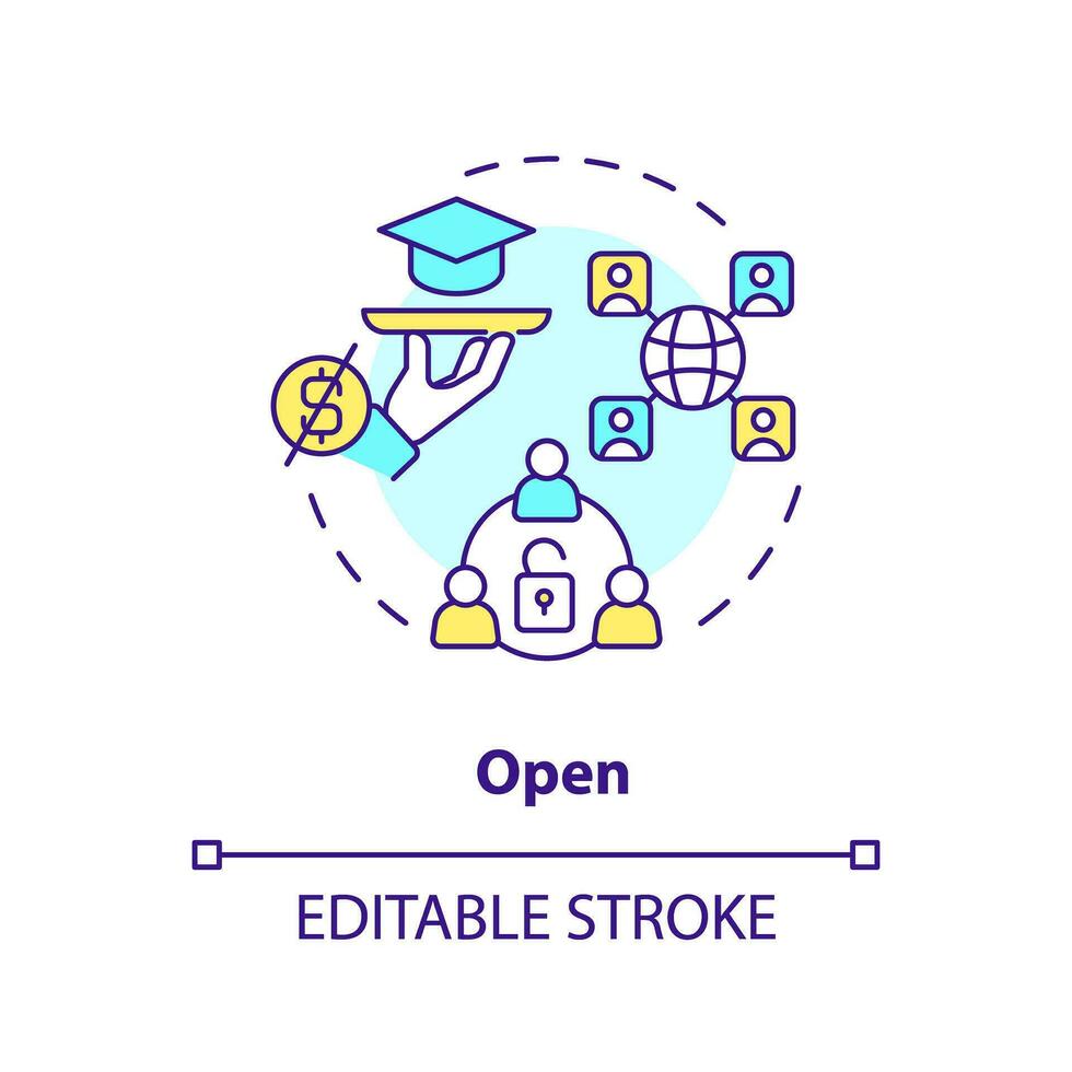 2d editierbar Mehrfarbig Symbol öffnen Konzept, einfach isoliert Vektor, mooc dünn Linie Illustration. vektor