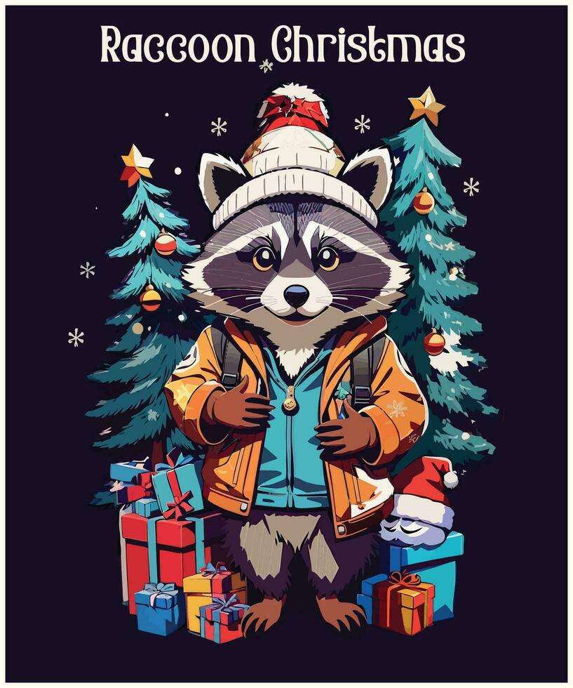 Waschbär Weihnachten T-Shirt vektor