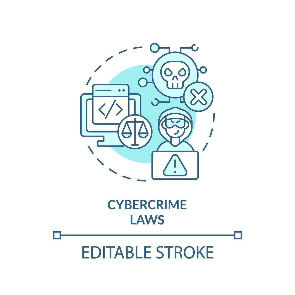 2d editierbar Blau Cyberkriminalität Gesetze Symbol, monochromatisch isoliert Vektor, Cyber Gesetz dünn Linie Illustration. vektor