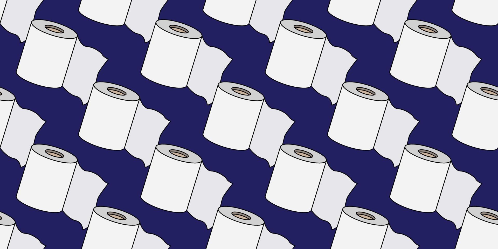 sömlös vektor mönster av platt design toalettpapper eller toalettrullar isolerad på blå bakgrund. mjukpapper tecknad vektor illustration.