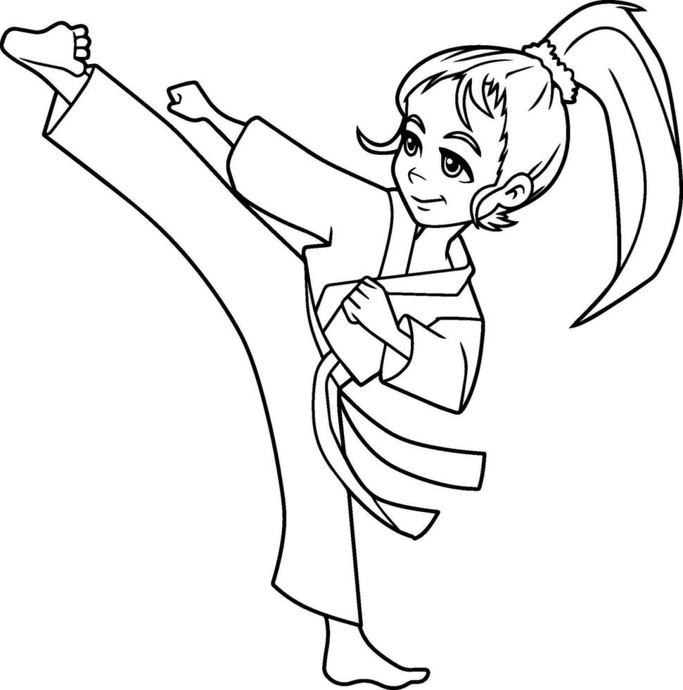 Karate trete Mädchen Linie Kunst vektor