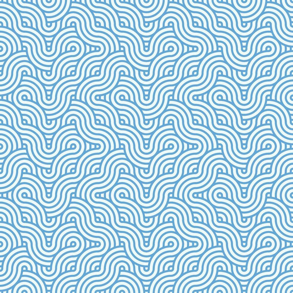 Blau nahtlos abstrakt geometrisch japanisch überlappend Kreise Linien und Wellen Muster vektor