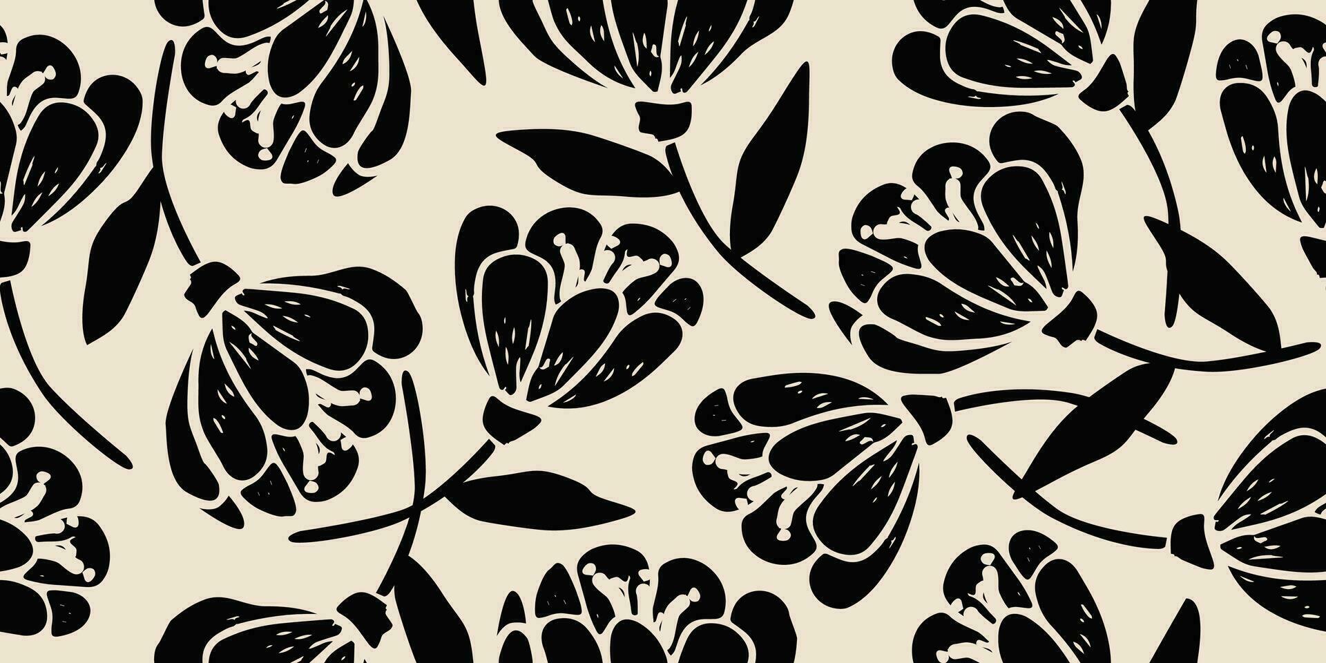 blomma sömlös bakgrund. minimalistisk abstrakt blommig mönster. modern skriva ut i svart och vit bakgrund. idealisk för textil- design, tapet, täcker, kort, inbjudningar och affischer. vektor