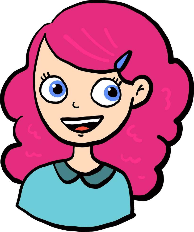 flicka med rosa hår, illustration, vektor på vit bakgrund