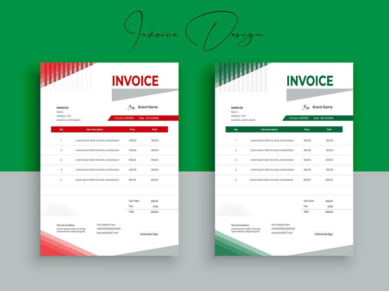 2 Farbe Variation Rechnung Design. Geschäft Rechnung bilden Vorlage. Fakturierung Zitate, Geld Rechnungen oder Preisliste und Zahlung Zustimmung Design Vorlagen. MwSt form, Rechnung Grafik oder Zahlung Erhalt. vektor