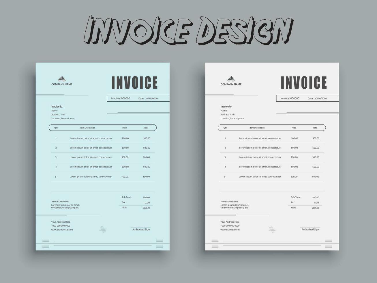 2 Farbe Variation Rechnung Design. Geschäft Rechnung bilden Vorlage. Fakturierung Zitate, Geld Rechnungen oder Preisliste und Zahlung Zustimmung Design Vorlagen. MwSt form, Rechnung Grafik oder Zahlung Erhalt. vektor