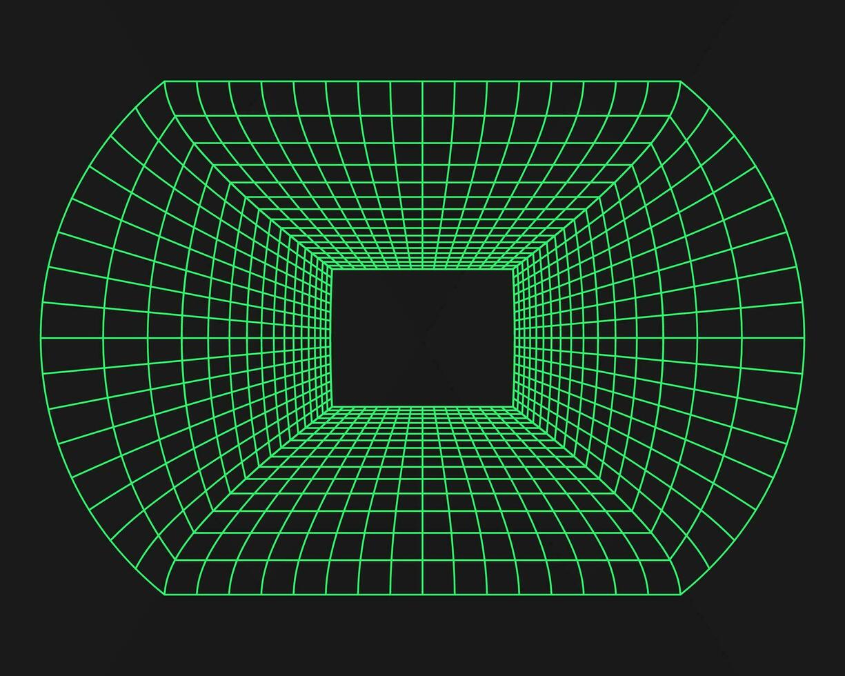 cyberpunk perspektiv tunnel. cyber geometri y2k element. isolerat stil på svart bakgrund. vektor trendig illustration.