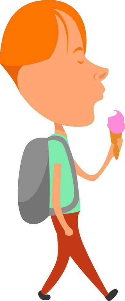 Junge Essen Eis Creme,, Illustration, Vektor auf Weiß Hintergrund