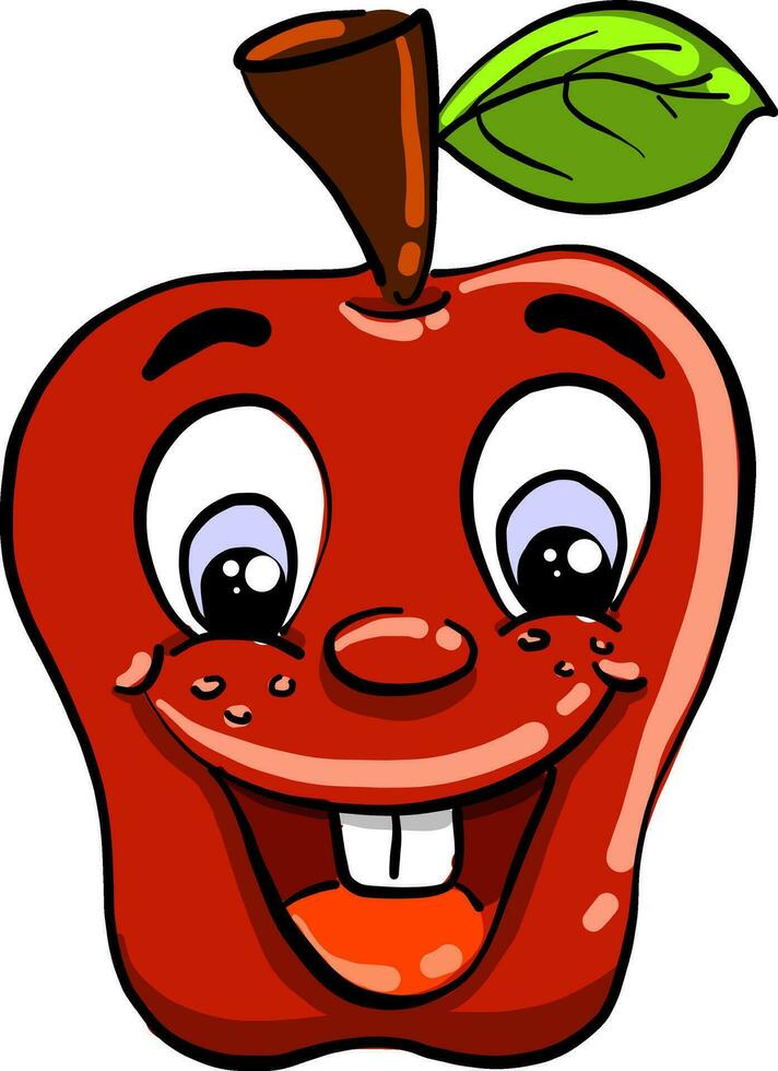 Lycklig röd äpple, illustration, vektor på vit bakgrund