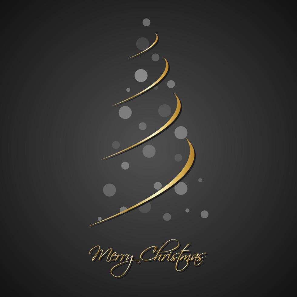 silhuett av guld julgran med grå bollar på en svart bakgrund, julgran som symbol för gott nytt år, enkel semester vektor illustration