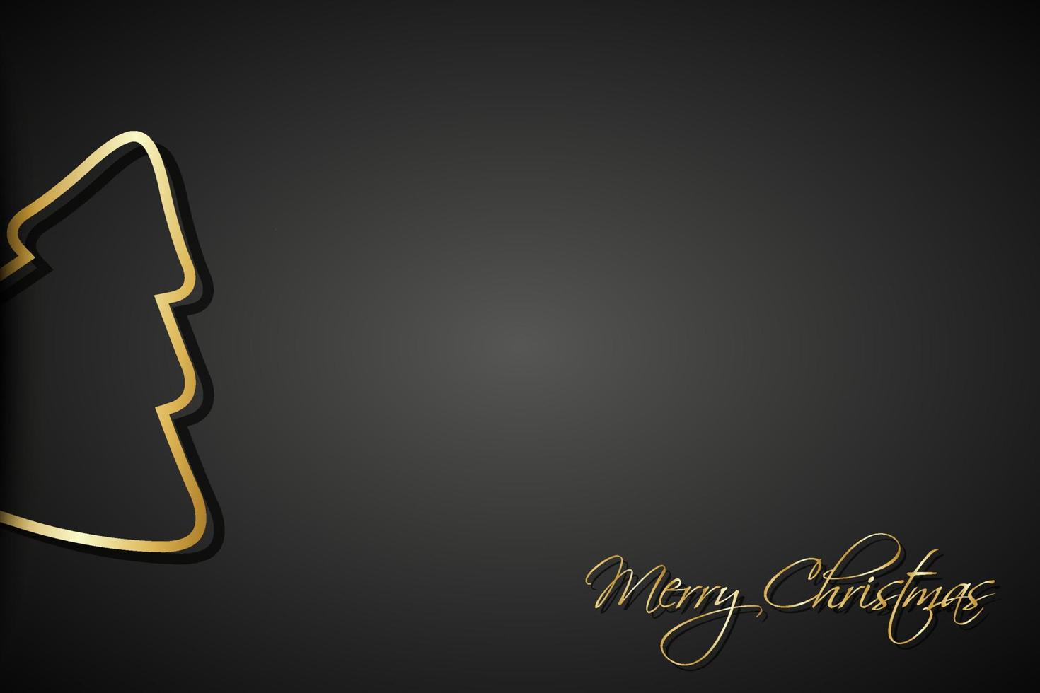 moderna gyllene julgranar på svart bakgrund. semester gratulationskort med god jul tecken vektor