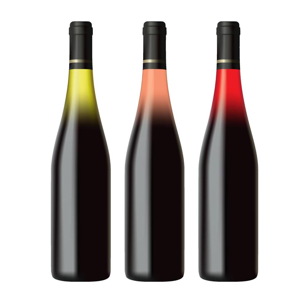 uppsättning vita, ros och röda vinflaskor isolerad på vit bakgrund. realistisk vektor illustration