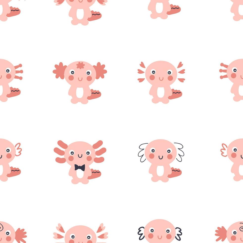 tecknad stil sömlöst mönster med axolotls. vektor