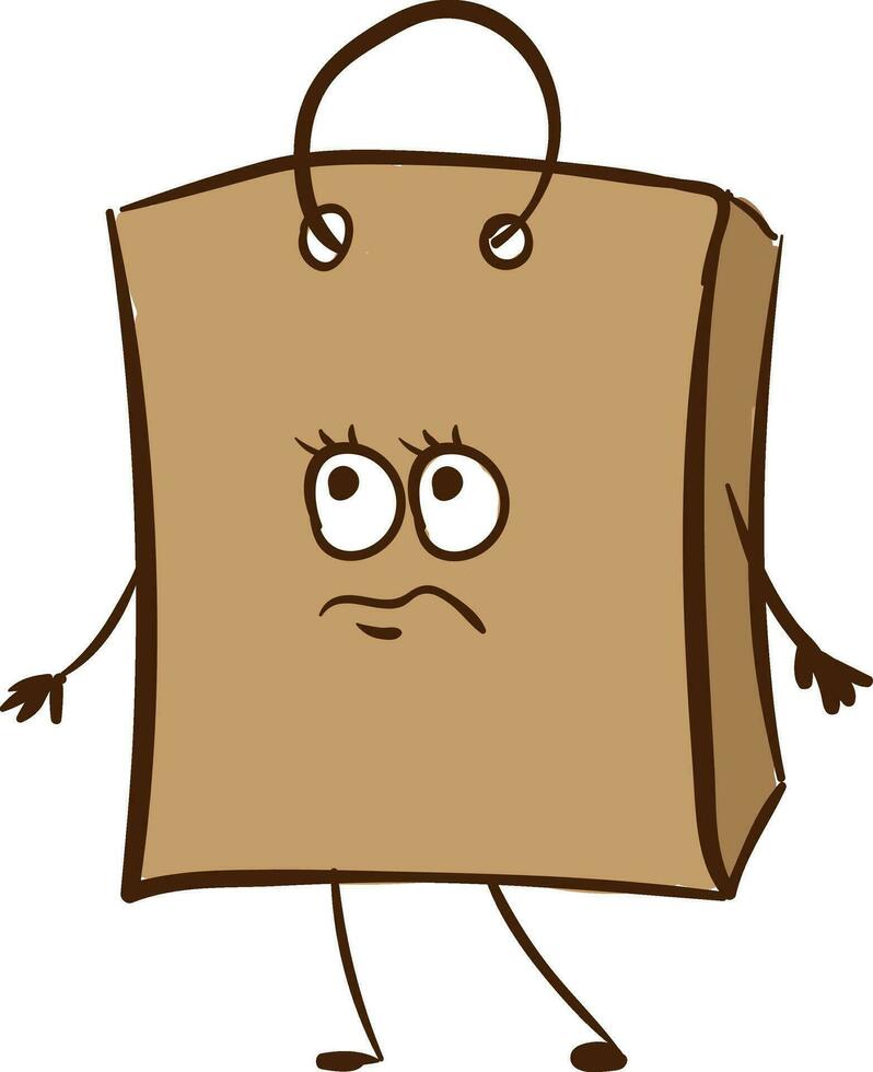 emoji av en ledsen brun papper väska, vektor eller Färg illustration