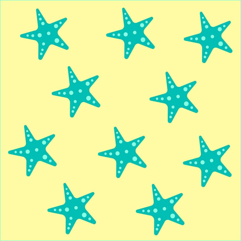 regulär Muster oder Textur von Blau Seestern Über Gelb Hintergrund, Vektor oder Farbe Illustration