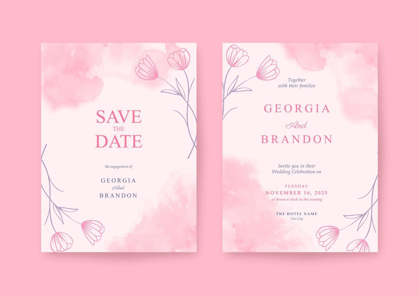 schöne, süße und romantische rosa Hochzeitseinladungsvorlage vektor